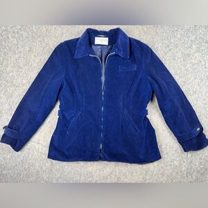 Vintage International Scene Corduroy Jacket Women's 14 Blue Buckle Trim Full Zip